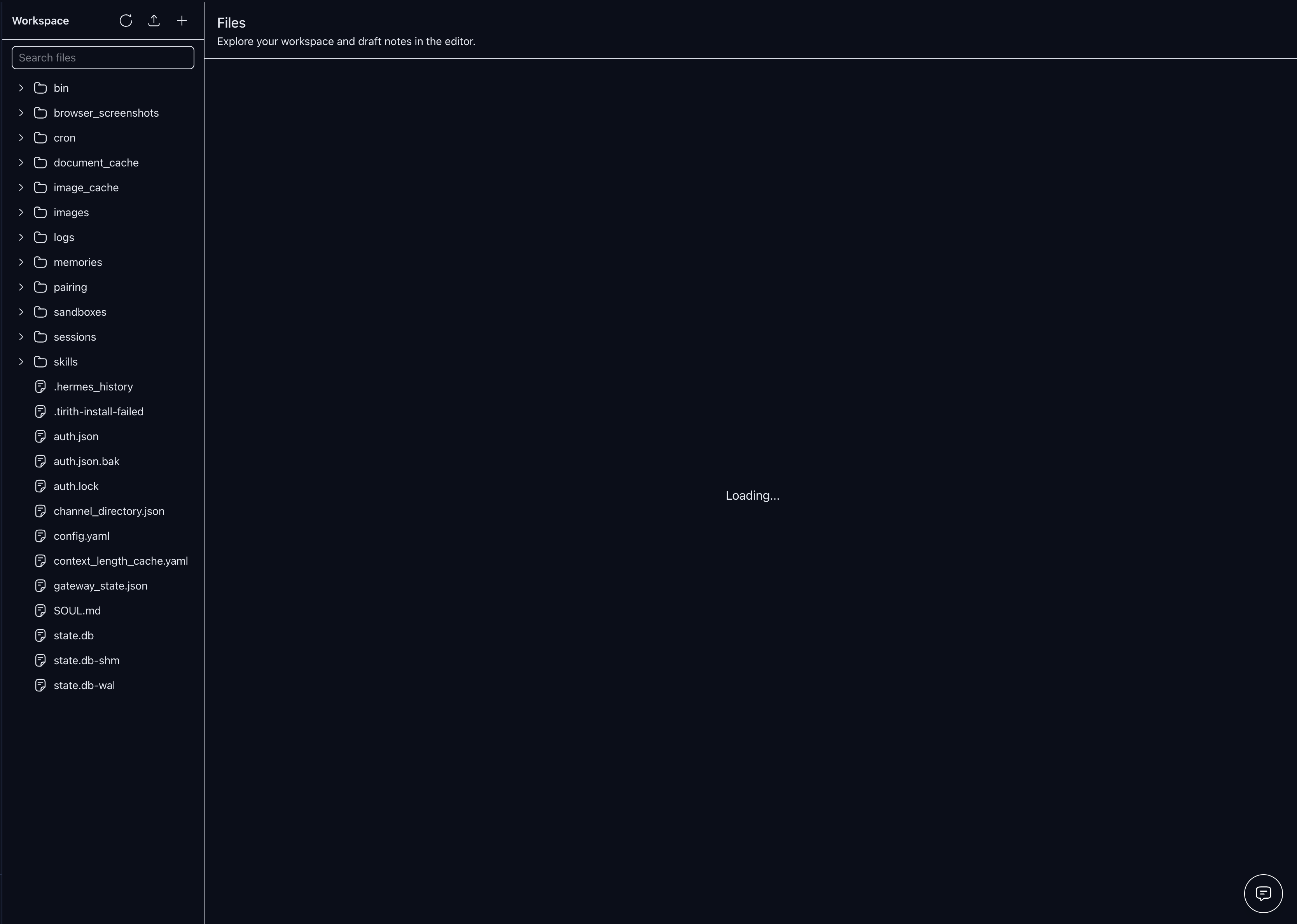 Files page with split-pane layout in Matrix dark theme