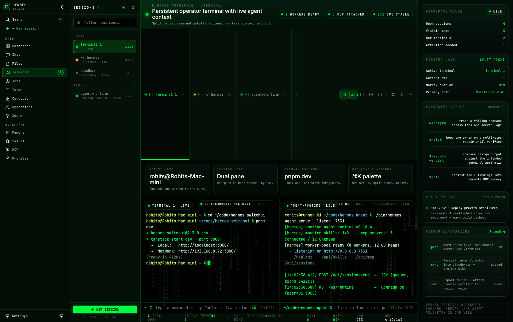 Terminal with Matrix rain